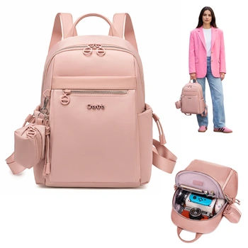 Damski plecak mały pudrowy na Ipad tablet 13” z odpinanym etui na akcesoria