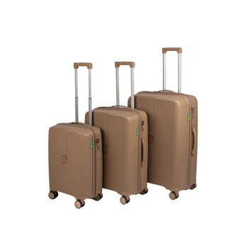 Zestaw walizek twardych podróżnych beżowych 3 szt. S, M, L  polipropilen na kółkach 7918 Champagne
