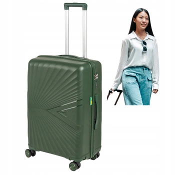 Walizka średnia ciemnozielona elegancka walizka podróżna na kółkach lekka i trwała 65L Wowbag 7905 M dark green