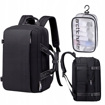 Czarny plecak miejski podróżny biznesowy,  na laptop 15,6", 18 l,  pojemny i funkcjonalny. Arctic Hunter B00540 Black.