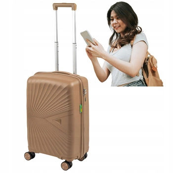 Walizka kabinowa beżowa mała – modna, lekka, trwała i wygodna walizka na kółkach do podróży Wowbag 7905 S champagne