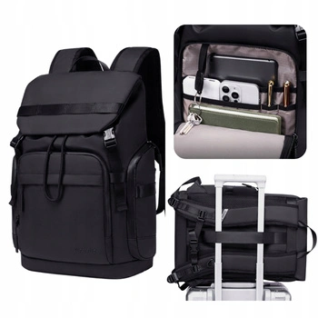 Czarny plecak miejski młodzieżowy, wodoodporny, na laptopa 15,6", 17 l, z wieloma kieszeniami. SUPER FIVE FB723 Black.