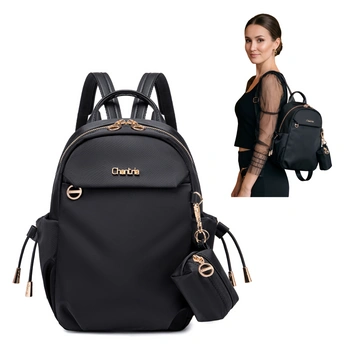 Plecak damski miejski czarny mały lekki na Ipad z etui na przywieszce