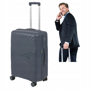 Walizka średnia ciemnoszara solidna walizka do samolotu na kółkach trwała i praktyczna 65L Wowbag 7905 M dark grey