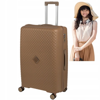 Walizka duża beżowa elegancka walizka podróżna na kółkach do samolotu lekka i wytrzymała Wowbag 7900 L champagne